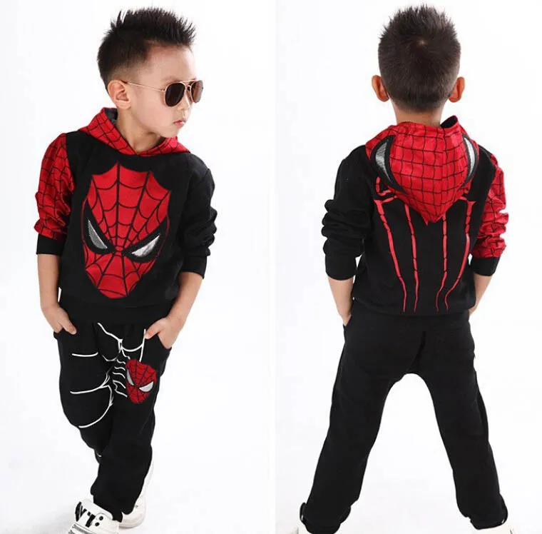 Jungen Kinderkleidung Spiderman Hooded Sweatshirt Hose Set T-shirt Kostüm Outfit